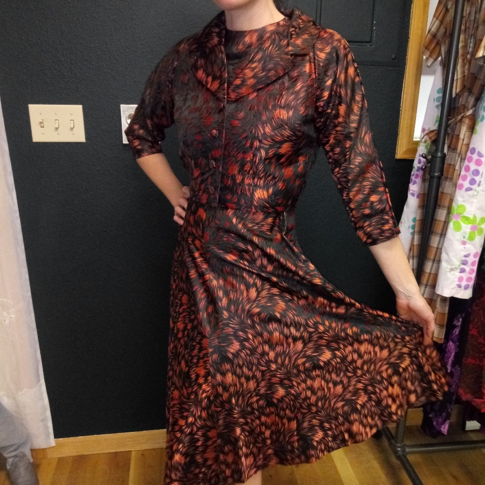 1950's Silk 3/4 Sleeve Jacket/Belt/Swing Dress Set